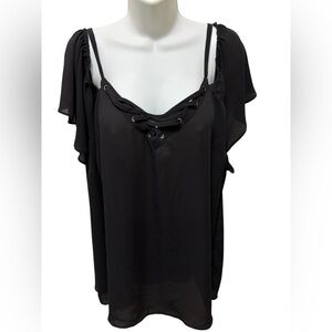 Torrid Sheer Black Open Shoulder Top Flowy SS Sz 4X Dressy Holiday Blouse Lined